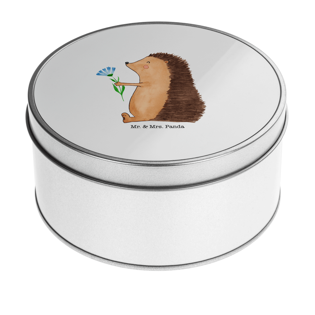 Blechdose rund Igel mit Blume Metalldose, Keksdose, Dose, Vorratsdose, Geschenkbox, Tiermotive, Gute Laune, lustige Sprüche, Tiere, Igel, Gute Besserung, Genesungswünsche, Krankheit, Krankenhaus, krank, Besuch
