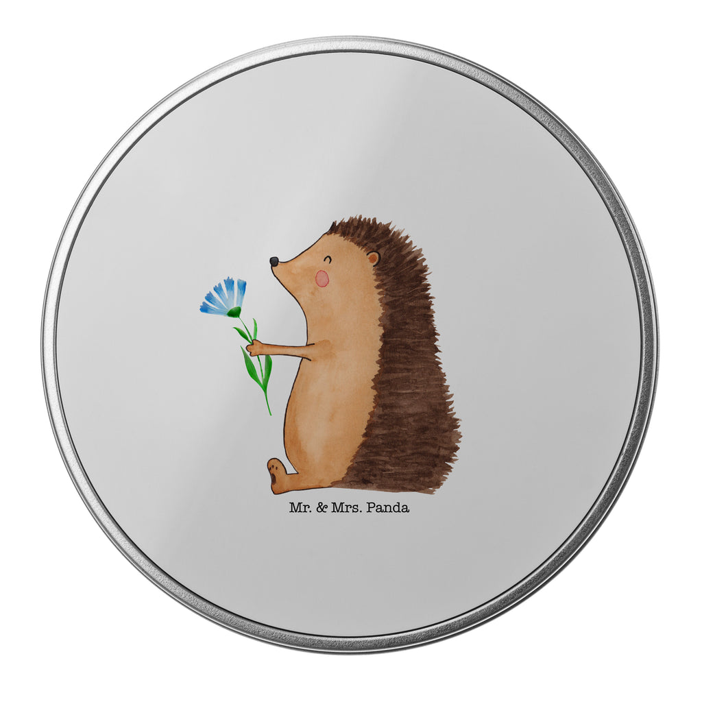Blechdose rund Igel mit Blume Metalldose, Keksdose, Dose, Vorratsdose, Geschenkbox, Tiermotive, Gute Laune, lustige Sprüche, Tiere, Igel, Gute Besserung, Genesungswünsche, Krankheit, Krankenhaus, krank, Besuch