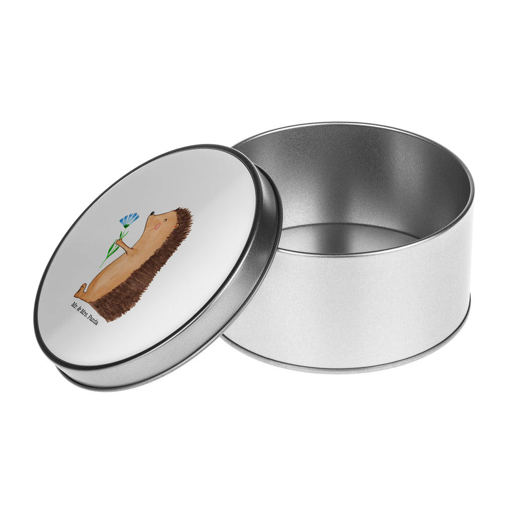 Blechdose rund Igel mit Blume Metalldose, Keksdose, Dose, Vorratsdose, Geschenkbox, Tiermotive, Gute Laune, lustige Sprüche, Tiere, Igel, Gute Besserung, Genesungswünsche, Krankheit, Krankenhaus, krank, Besuch
