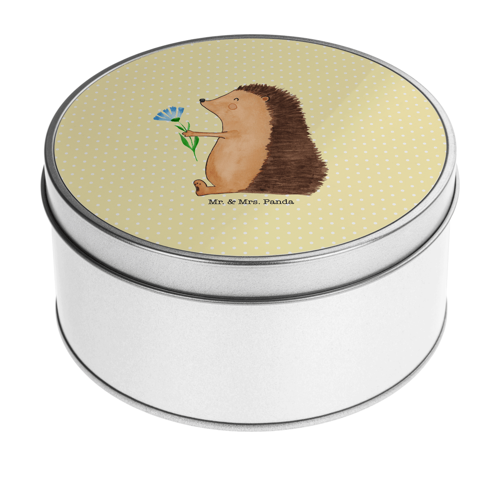 Blechdose rund Igel mit Blume Metalldose, Keksdose, Dose, Vorratsdose, Geschenkbox, Tiermotive, Gute Laune, lustige Sprüche, Tiere, Igel, Gute Besserung, Genesungswünsche, Krankheit, Krankenhaus, krank, Besuch