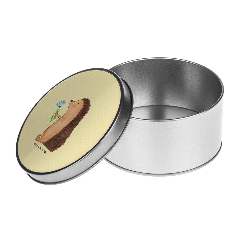 Blechdose rund Igel mit Blume Metalldose, Keksdose, Dose, Vorratsdose, Geschenkbox, Tiermotive, Gute Laune, lustige Sprüche, Tiere, Igel, Gute Besserung, Genesungswünsche, Krankheit, Krankenhaus, krank, Besuch