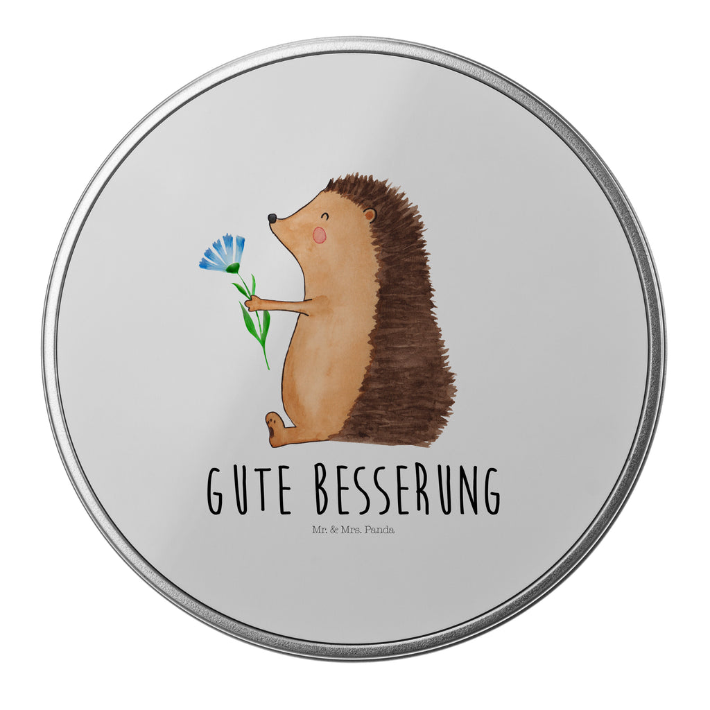 Blechdose rund Igel mit Blume Metalldose, Keksdose, Dose, Vorratsdose, Geschenkbox, Tiermotive, Gute Laune, lustige Sprüche, Tiere, Igel, Gute Besserung, Genesungswünsche, Krankheit, Krankenhaus, krank, Besuch