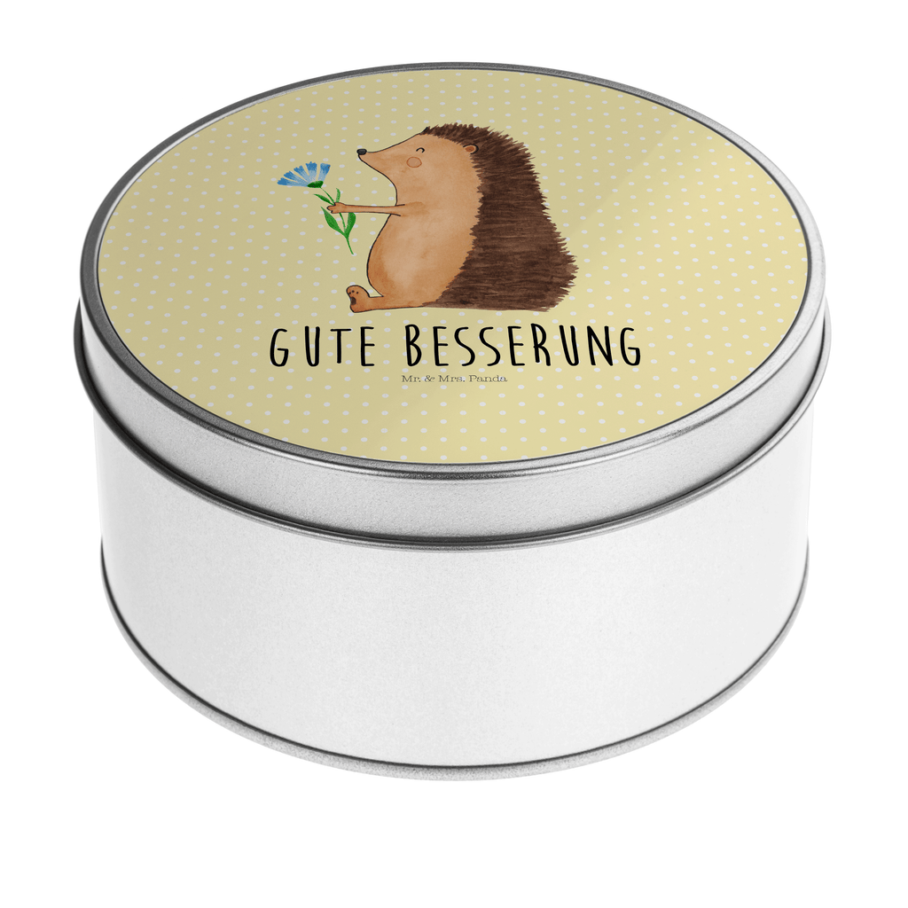 Blechdose rund Igel mit Blume Metalldose, Keksdose, Dose, Vorratsdose, Geschenkbox, Tiermotive, Gute Laune, lustige Sprüche, Tiere, Igel, Gute Besserung, Genesungswünsche, Krankheit, Krankenhaus, krank, Besuch