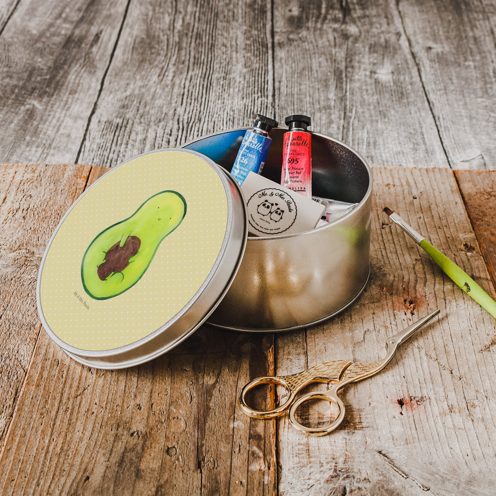 Blechdose rund Avocado mit Kern Metalldose, Keksdose, Dose, Vorratsdose, Geschenkbox, Avocado, Veggie, Vegan, Gesund, Avokado, Avocadokern, Kern, Pflanze, Spruch Leben