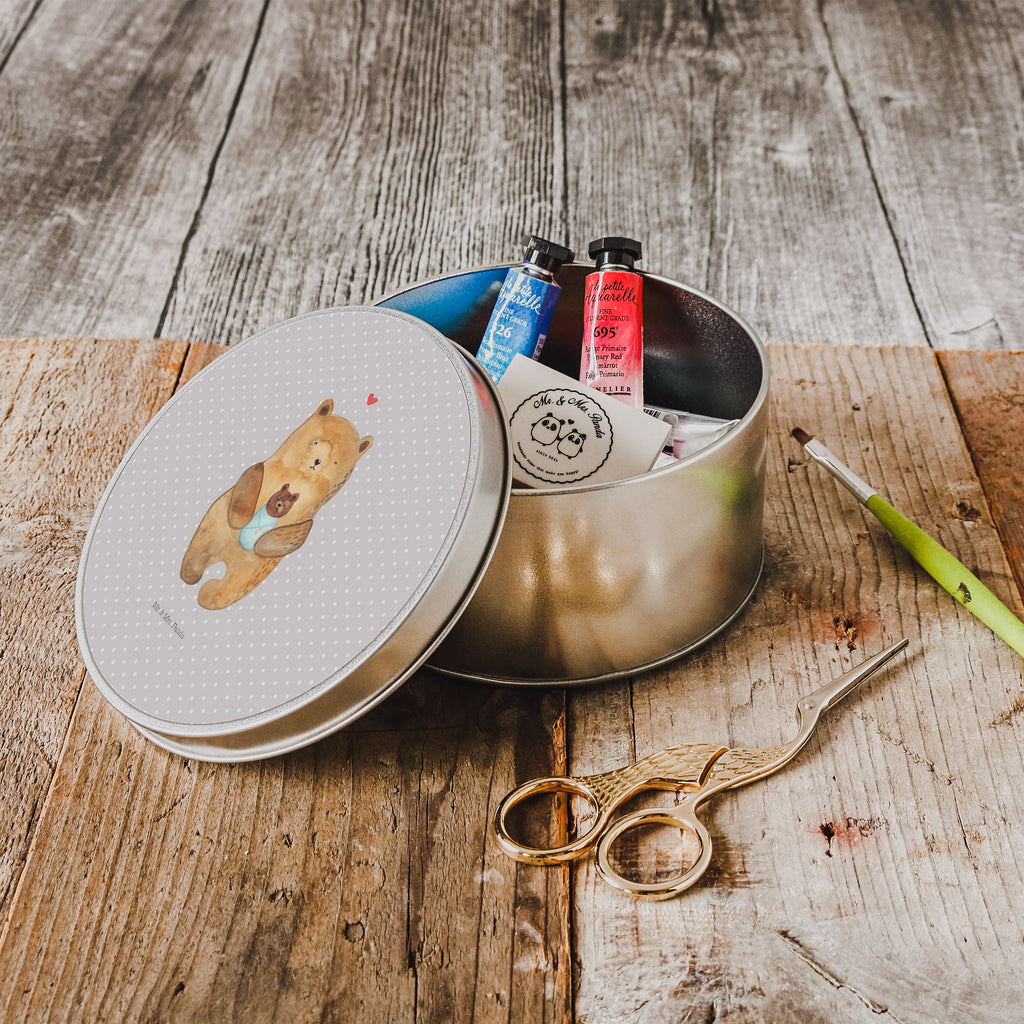 Blechdose rund Bär mit Baby Metalldose, Keksdose, Dose, Vorratsdose, Geschenkbox, Bär, Teddy, Teddybär, Eltern, Mutter, Baby, Taufe, Geburt, Nichte, Neffe, Enkel, Enkelin, Täufling, Geburtstag, Glückwunsch