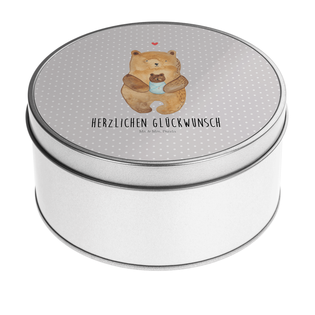 Blechdose rund Bär mit Baby Metalldose, Keksdose, Dose, Vorratsdose, Geschenkbox, Bär, Teddy, Teddybär, Eltern, Mutter, Baby, Taufe, Geburt, Nichte, Neffe, Enkel, Enkelin, Täufling, Geburtstag, Glückwunsch