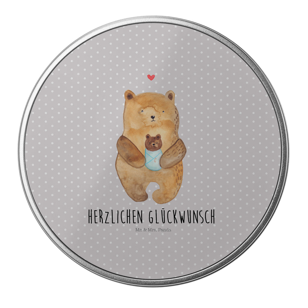 Blechdose rund Bär mit Baby Metalldose, Keksdose, Dose, Vorratsdose, Geschenkbox, Bär, Teddy, Teddybär, Eltern, Mutter, Baby, Taufe, Geburt, Nichte, Neffe, Enkel, Enkelin, Täufling, Geburtstag, Glückwunsch