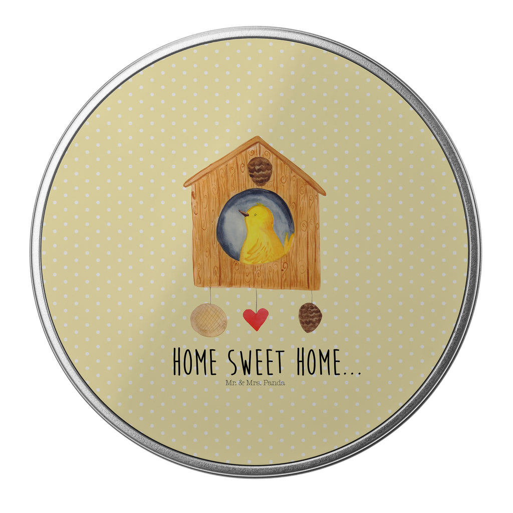 Blechdose rund Vogelhaus sweet Home Metalldose, Keksdose, Dose, Vorratsdose, Geschenkbox, Tiermotive, Gute Laune, lustige Sprüche, Tiere, Vogelhaus, Vogel, Home sweet Home, Einzug, Umzug, Geschenk, Einzugsgeschenk, Hausbau, Haus