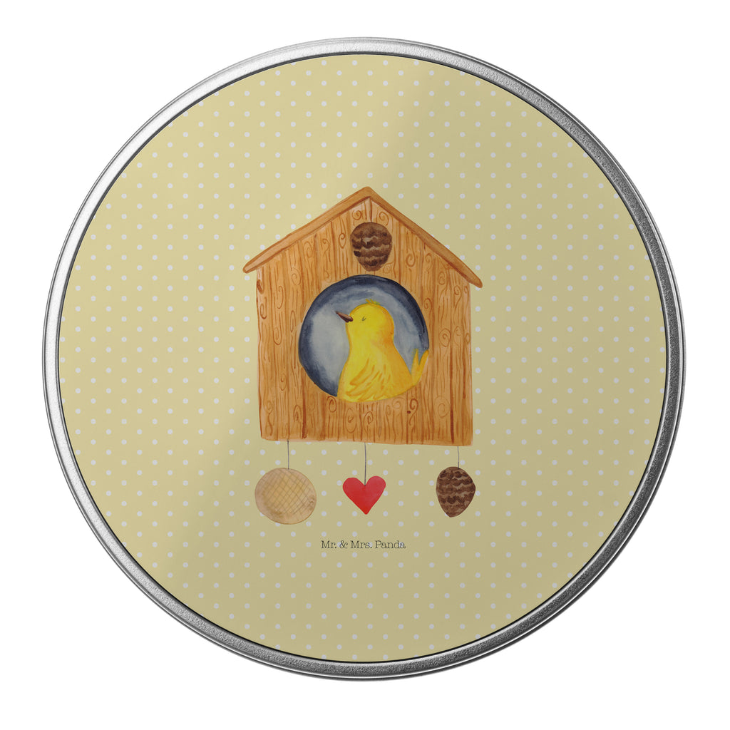 Blechdose rund Vogelhaus Metalldose, Keksdose, Dose, Vorratsdose, Geschenkbox, Tiermotive, Gute Laune, lustige Sprüche, Tiere, Vogel, Vögel, Vogelhaus, Vogelhäuschen, Home sweet home, Zuhause, Nest, Eigenheim, Familie, Wohnung, Haus, unser Haus, Lieblingsort, Castle