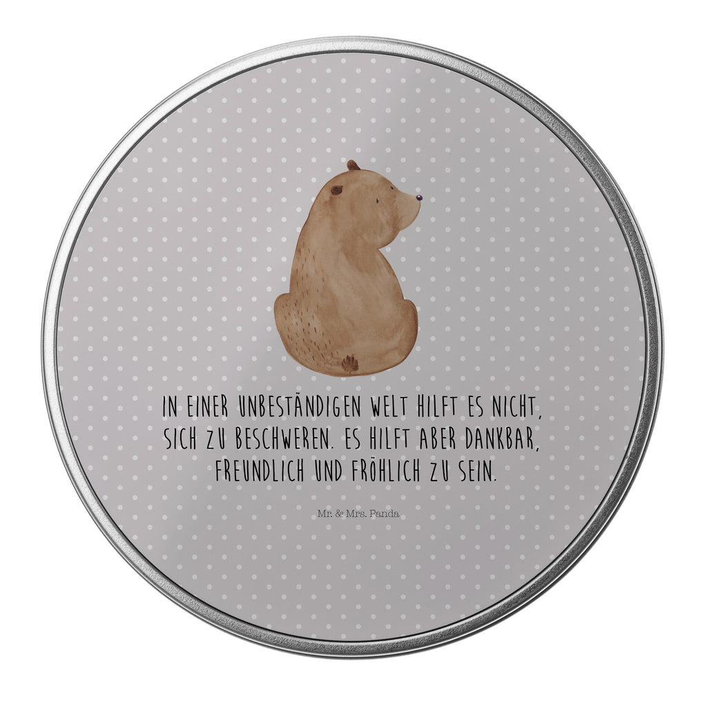 Blechdose rund Bär Schulterblick Metalldose, Keksdose, Dose, Vorratsdose, Geschenkbox, Bär, Teddy, Teddybär, Selbstachtung, Weltansicht, Motivation, Bären, Bärenliebe, Weisheit