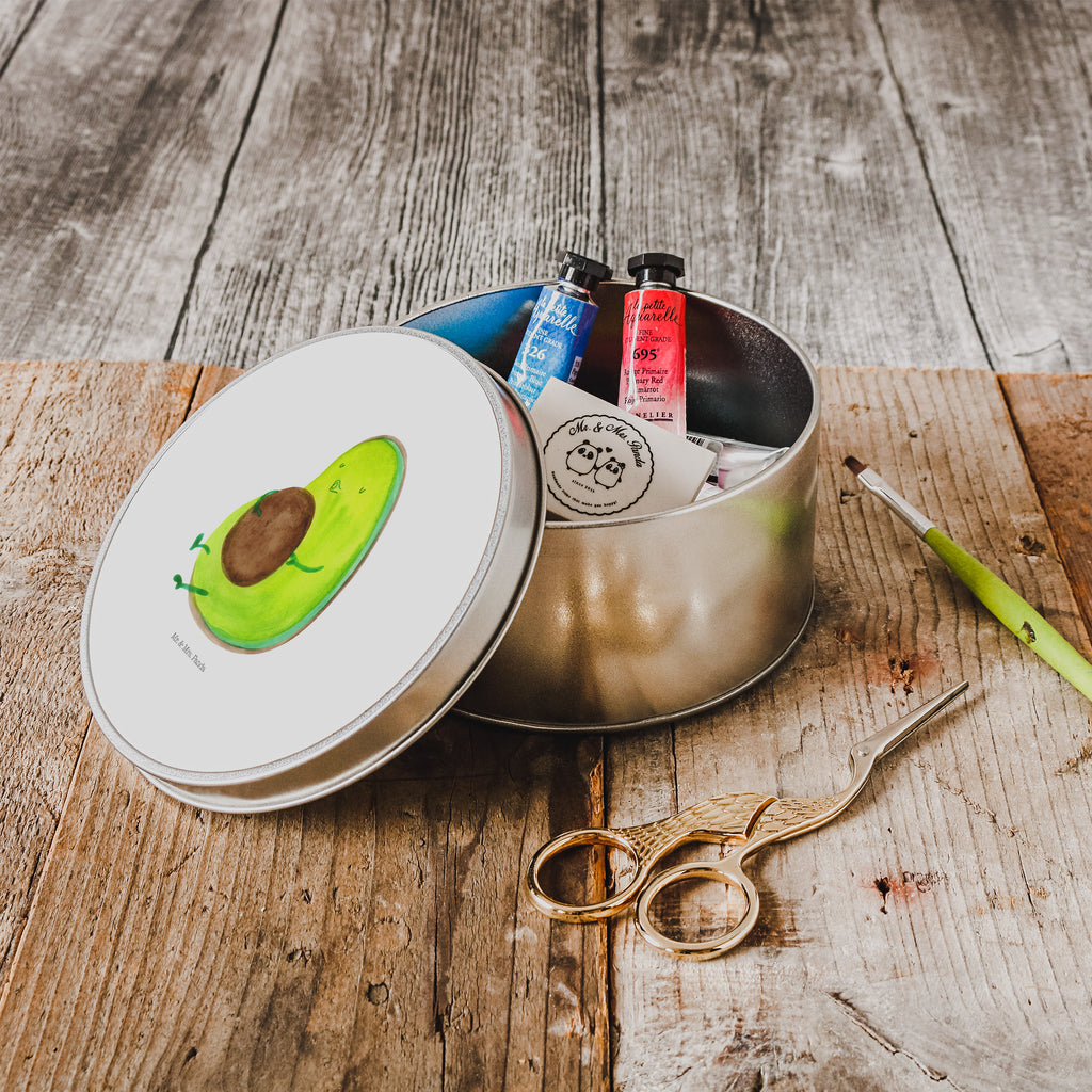 Blechdose rund Avocado pfeift Metalldose, Keksdose, Dose, Vorratsdose, Geschenkbox, Avocado, Veggie, Vegan, Gesund, Diät, Abnehmen, Ernährung, dick sein, Pummelfee