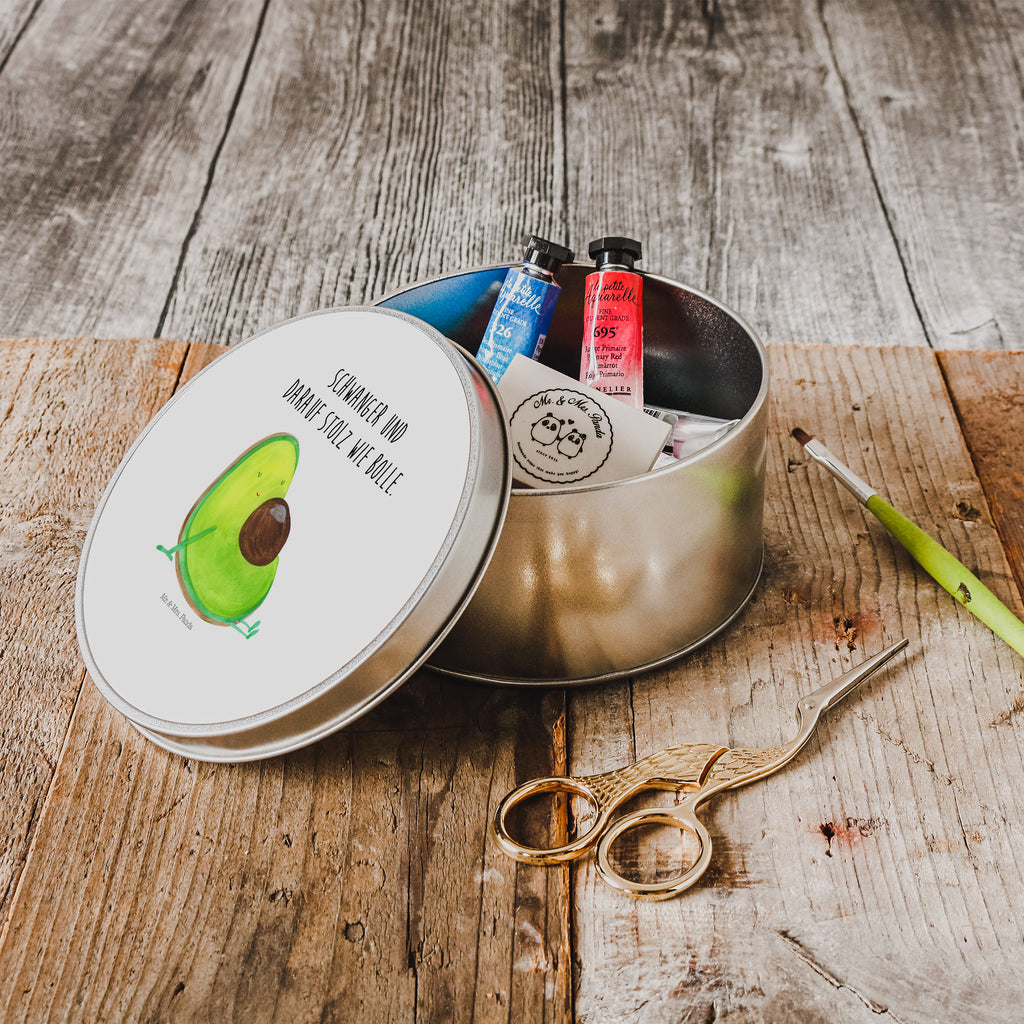 Blechdose rund Avocado schwanger Metalldose, Keksdose, Dose, Vorratsdose, Geschenkbox, Avocado, Veggie, Vegan, Gesund, schwanger, Schwangerschaft, Babyparty, Babyshower