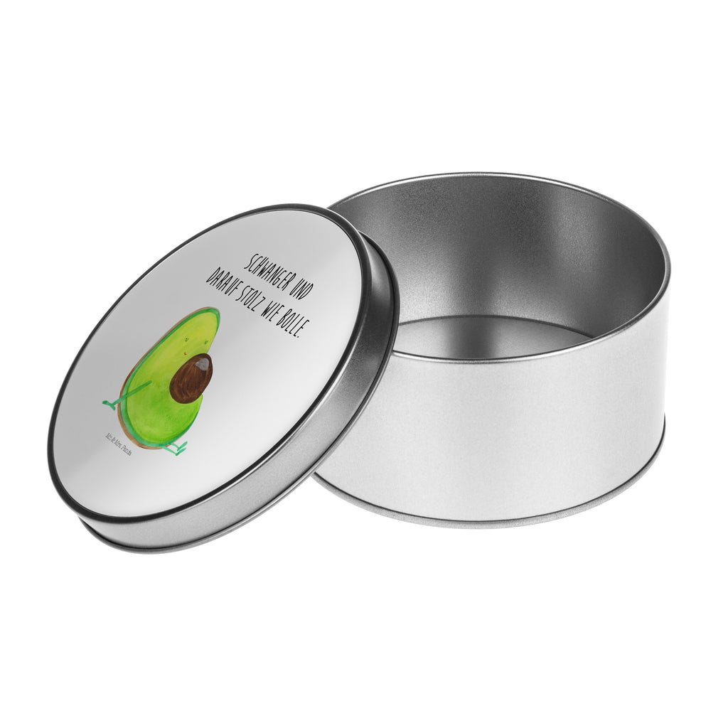 Blechdose rund Avocado schwanger Metalldose, Keksdose, Dose, Vorratsdose, Geschenkbox, Avocado, Veggie, Vegan, Gesund, schwanger, Schwangerschaft, Babyparty, Babyshower