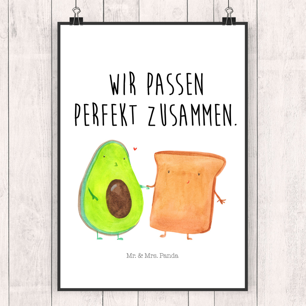 Poster Avocado + Toast Poster, Wandposter, Bild, Wanddeko, Küchenposter, Kinderposter, Wanddeko Bild, Raumdekoration, Wanddekoration, Handgemaltes Poster, Mr. & Mrs. Panda Poster, Designposter, Kunstdruck, Posterdruck, Avocado, Veggie, Vegan, Gesund, Toast, Toastbrot, Liebespaar, Pärchen, Freund, Freundin, Verlobt, Verlobungsparty, Hochzeit, Hochzeitsgeschenk, Jahrestag, Jahrestagsgeschenk