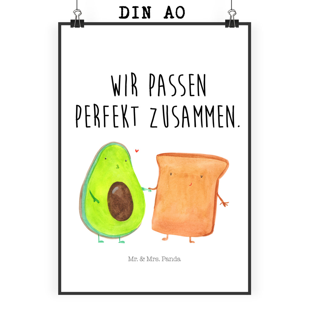 Poster Avocado + Toast Poster, Wandposter, Bild, Wanddeko, Küchenposter, Kinderposter, Wanddeko Bild, Raumdekoration, Wanddekoration, Handgemaltes Poster, Mr. & Mrs. Panda Poster, Designposter, Kunstdruck, Posterdruck, Avocado, Veggie, Vegan, Gesund, Toast, Toastbrot, Liebespaar, Pärchen, Freund, Freundin, Verlobt, Verlobungsparty, Hochzeit, Hochzeitsgeschenk, Jahrestag, Jahrestagsgeschenk