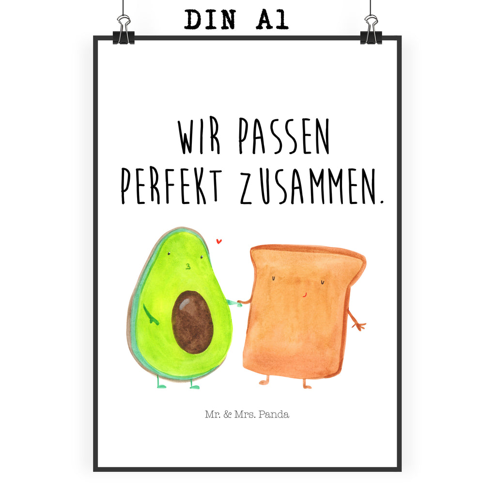 Poster Avocado + Toast Poster, Wandposter, Bild, Wanddeko, Küchenposter, Kinderposter, Wanddeko Bild, Raumdekoration, Wanddekoration, Handgemaltes Poster, Mr. & Mrs. Panda Poster, Designposter, Kunstdruck, Posterdruck, Avocado, Veggie, Vegan, Gesund, Toast, Toastbrot, Liebespaar, Pärchen, Freund, Freundin, Verlobt, Verlobungsparty, Hochzeit, Hochzeitsgeschenk, Jahrestag, Jahrestagsgeschenk