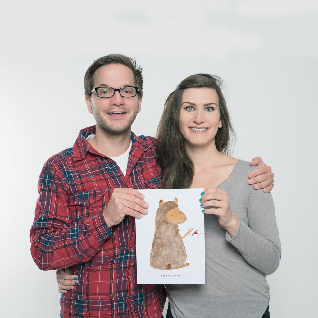 Poster Alpaka Fahne Poster, Wandposter, Bild, Wanddeko, Küchenposter, Kinderposter, Wanddeko Bild, Raumdekoration, Wanddekoration, Handgemaltes Poster, Mr. & Mrs. Panda Poster, Designposter, Kunstdruck, Posterdruck, Alpaka, Lama, Alpakas, Lamas, Liebe