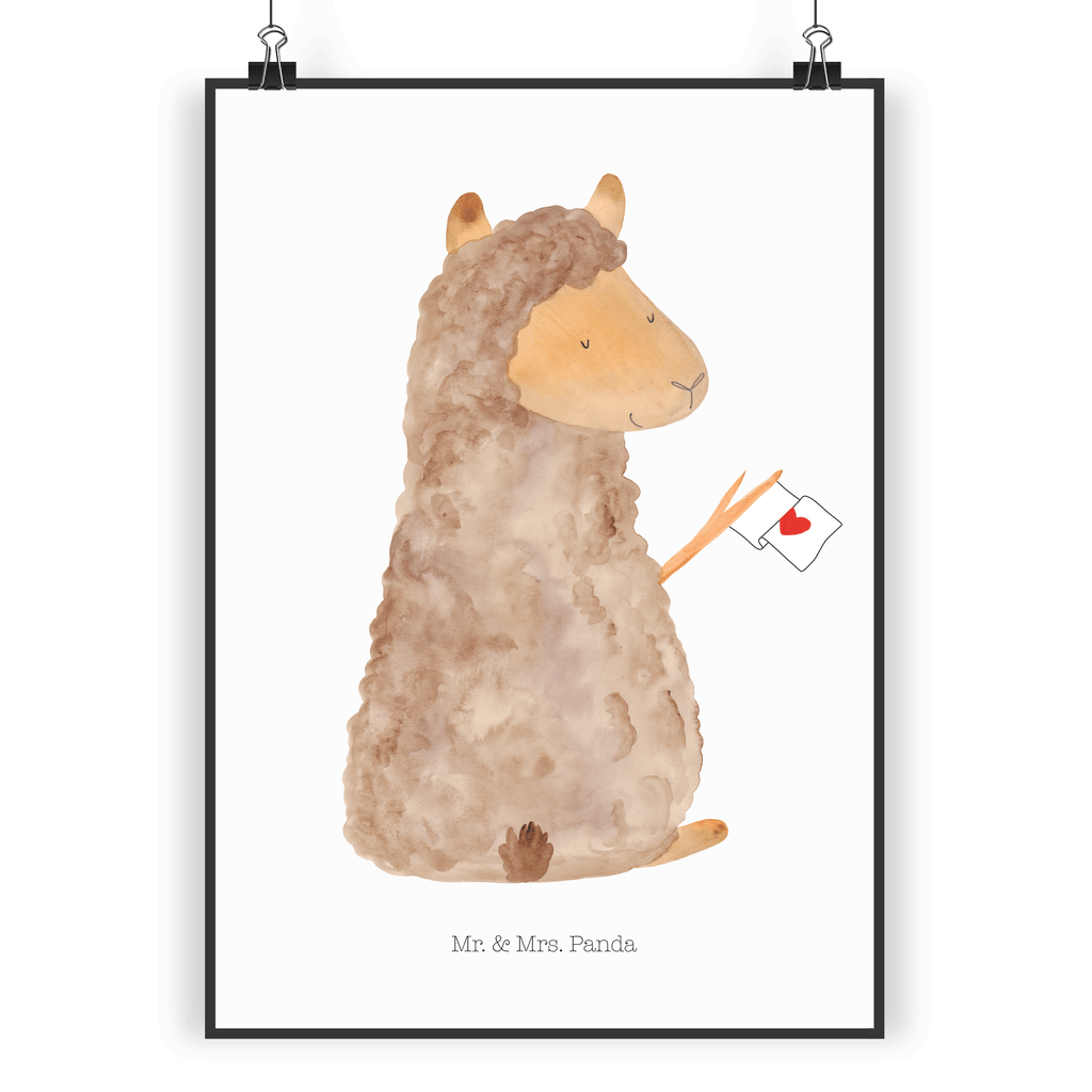 Poster Alpaka Fahne Poster, Wandposter, Bild, Wanddeko, Küchenposter, Kinderposter, Wanddeko Bild, Raumdekoration, Wanddekoration, Handgemaltes Poster, Mr. & Mrs. Panda Poster, Designposter, Kunstdruck, Posterdruck, Alpaka, Lama, Alpakas, Lamas, Liebe