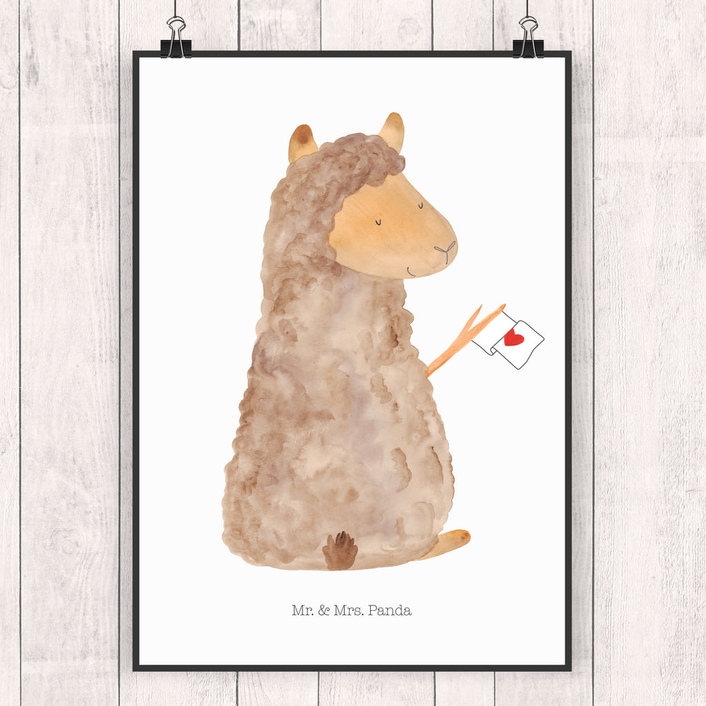 Poster Alpaka Fahne Poster, Wandposter, Bild, Wanddeko, Küchenposter, Kinderposter, Wanddeko Bild, Raumdekoration, Wanddekoration, Handgemaltes Poster, Mr. & Mrs. Panda Poster, Designposter, Kunstdruck, Posterdruck, Alpaka, Lama, Alpakas, Lamas, Liebe