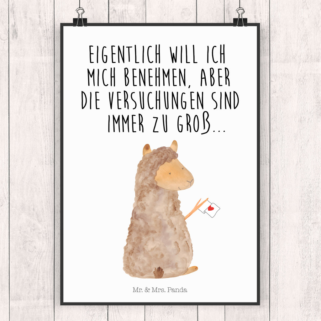 Poster Alpaka Fahne Poster, Wandposter, Bild, Wanddeko, Küchenposter, Kinderposter, Wanddeko Bild, Raumdekoration, Wanddekoration, Handgemaltes Poster, Mr. & Mrs. Panda Poster, Designposter, Kunstdruck, Posterdruck, Alpaka, Lama, Alpakas, Lamas, Liebe