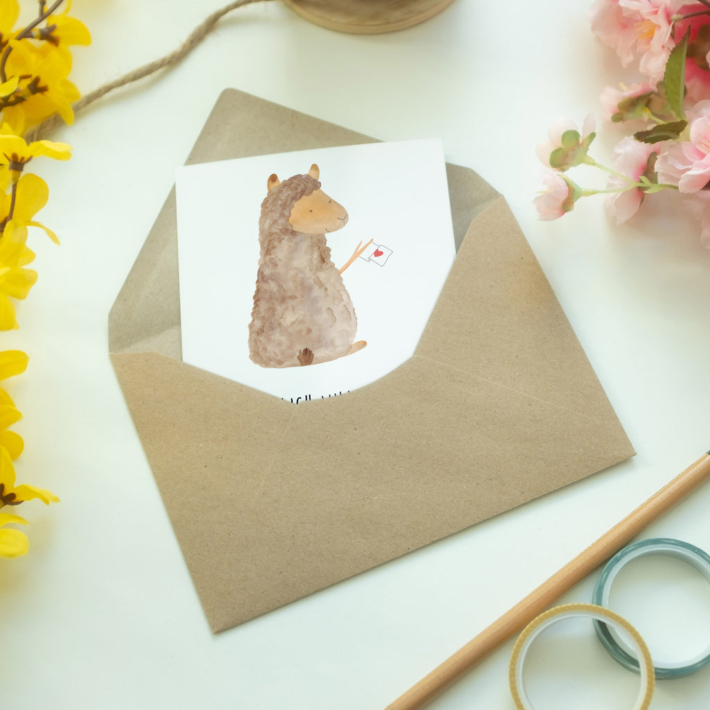 Grußkarte Alpaka Fahne Klappkarte, Einladungskarte, Glückwunschkarte, Hochzeitskarte, Geburtstagskarte, Karte, Alpaka, Lama, Alpakas, Lamas, Liebe