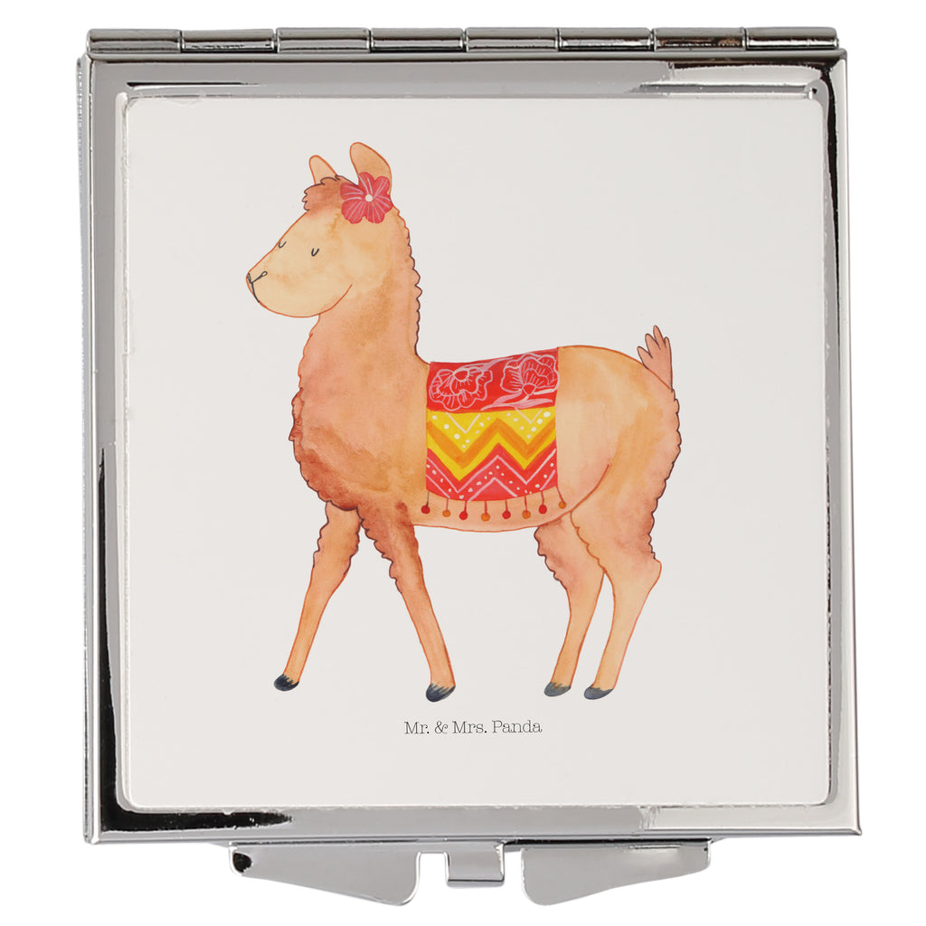 Handtaschenspiegel quadratisch Alpaka stolz Spiegel, Handtasche, Quadrat, silber, schminken, Schminkspiegel, Alpaka, Lama