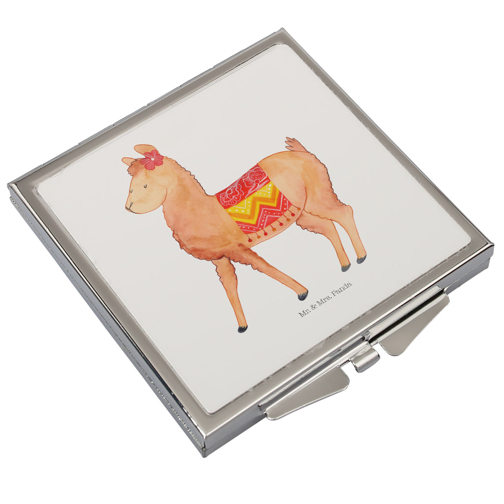 Handtaschenspiegel quadratisch Alpaka stolz Spiegel, Handtasche, Quadrat, silber, schminken, Schminkspiegel, Alpaka, Lama