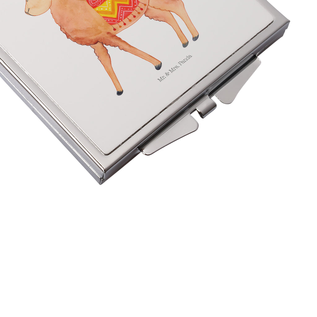 Handtaschenspiegel quadratisch Alpaka stolz Spiegel, Handtasche, Quadrat, silber, schminken, Schminkspiegel, Alpaka, Lama