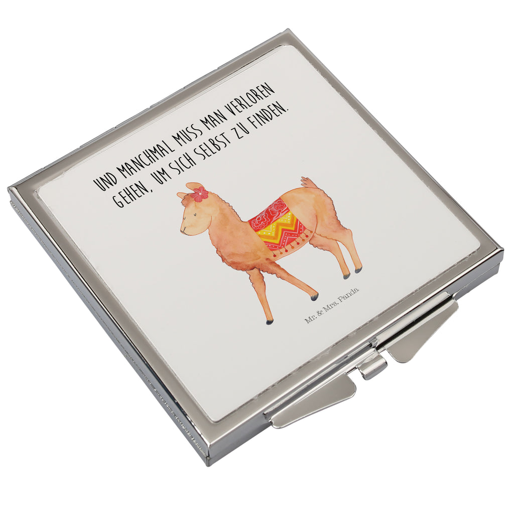 Handtaschenspiegel quadratisch Alpaka stolz Spiegel, Handtasche, Quadrat, silber, schminken, Schminkspiegel, Alpaka, Lama