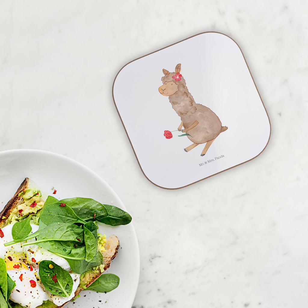 Quadratische Untersetzer Alpaka Blume Bierdeckel, Glasuntersetzer, Untersetzer Gläser, Getränkeuntersetzer, Alpaka, Lama, Blume, Lamas, Alpaka Zitat, Alpaka Spruch, Alpaka Dekor, Alpaka Geschenk, Alpaka Dekoration, Alpaka Witz, Motiv Alpaka