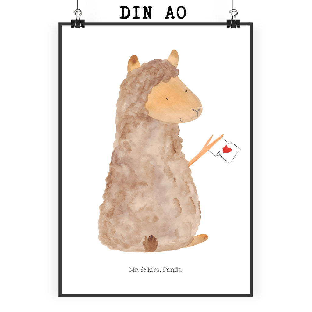 Poster Alpaka Fahne Poster, Wandposter, Bild, Wanddeko, Küchenposter, Kinderposter, Wanddeko Bild, Raumdekoration, Wanddekoration, Handgemaltes Poster, Mr. & Mrs. Panda Poster, Designposter, Kunstdruck, Posterdruck, Alpaka, Lama, Alpakas, Lamas, Liebe