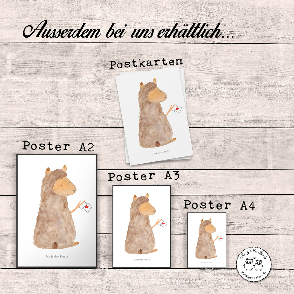 Poster Alpaka Fahne Poster, Wandposter, Bild, Wanddeko, Küchenposter, Kinderposter, Wanddeko Bild, Raumdekoration, Wanddekoration, Handgemaltes Poster, Mr. & Mrs. Panda Poster, Designposter, Kunstdruck, Posterdruck, Alpaka, Lama, Alpakas, Lamas, Liebe