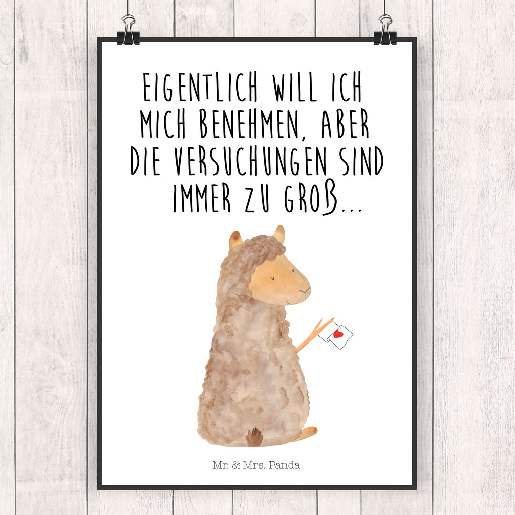Poster Alpaka Fahne Poster, Wandposter, Bild, Wanddeko, Küchenposter, Kinderposter, Wanddeko Bild, Raumdekoration, Wanddekoration, Handgemaltes Poster, Mr. & Mrs. Panda Poster, Designposter, Kunstdruck, Posterdruck, Alpaka, Lama, Alpakas, Lamas, Liebe