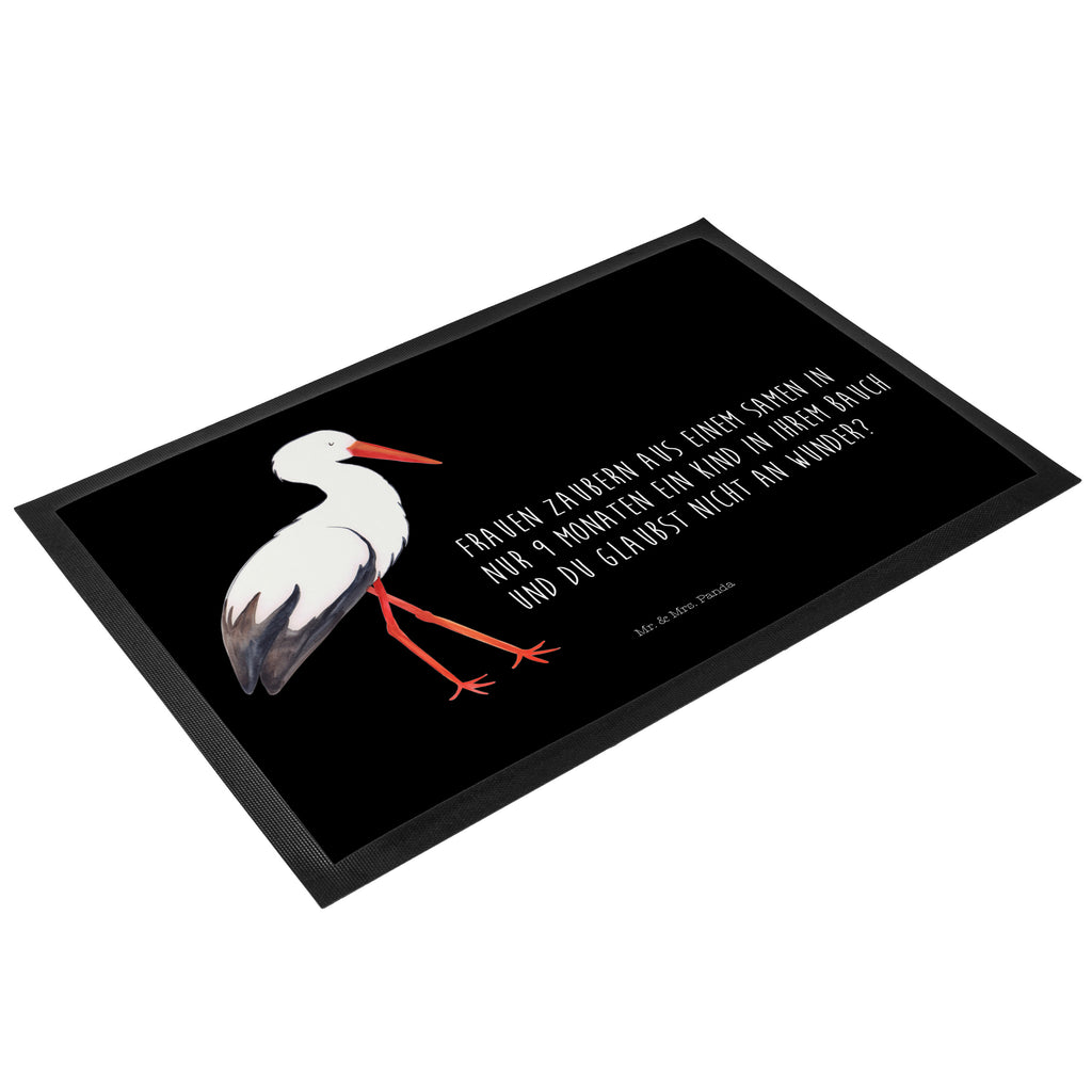 Fußmatte Storch Storch, Störche, Schwangerschaft, Geburt, Mutter, Mütter, Mutter werden, Schwanger, Babybauch, Baby	 Türvorleger, Schmutzmatte, Fußabtreter, Matte, Schmutzfänger, Fußabstreifer, Schmutzfangmatte, Türmatte, Motivfußmatte,  Haustürmatte, Vorleger  süße Tiermotive, gute Laune, lustige Sprüche, Tiere