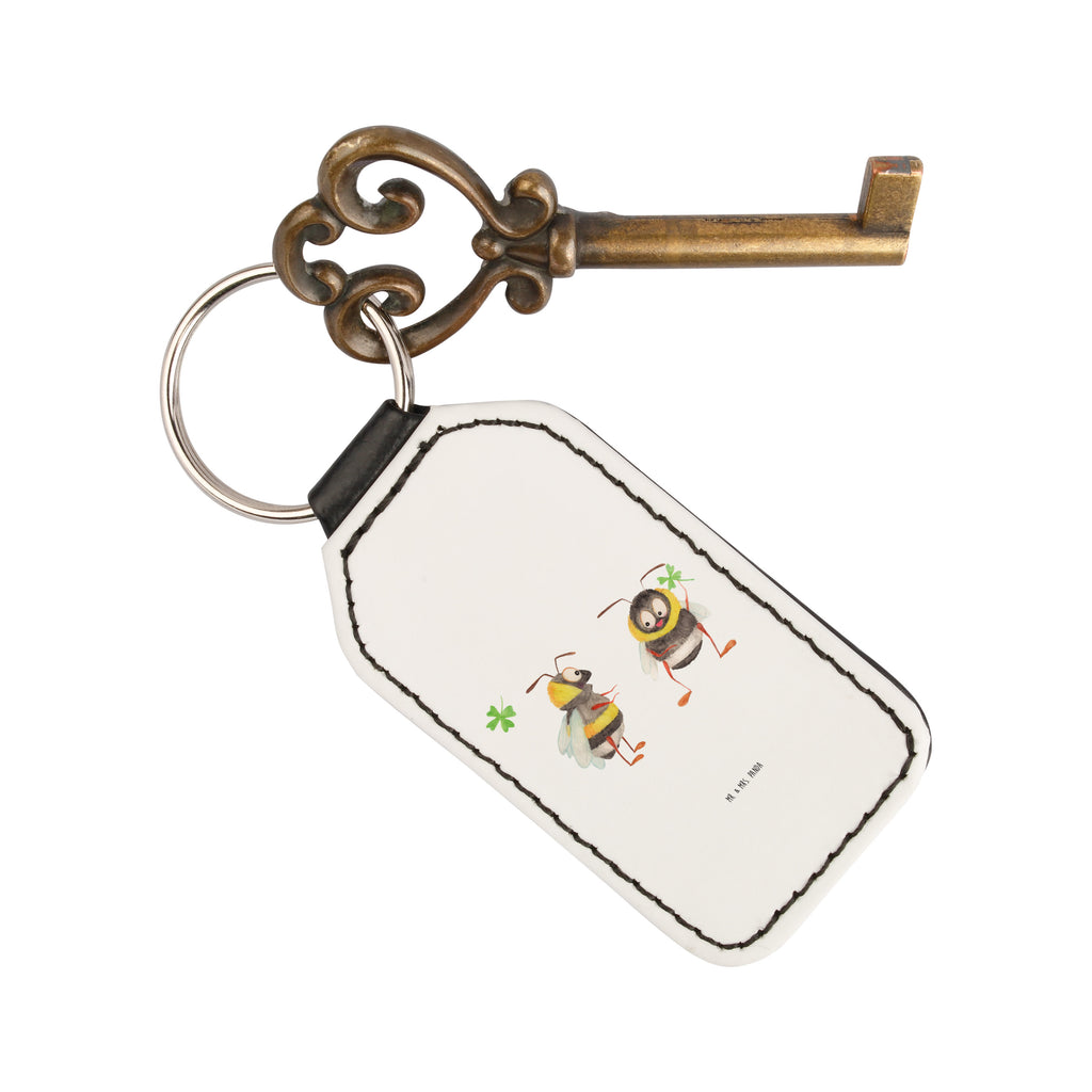 Rechteckig Schlüsselanhänger Hummeln mit Kleeblatt Schlüsselanhänger, Anhänger, Taschenanhänger, Glücksbringer, Schutzengel, Tiermotive, Gute Laune, lustige Sprüche, Tiere, Hummel, Biene, Spruch positiv, Biene Deko, Spruch schön, glücklich sein, glücklich werden, Spruch fröhlich