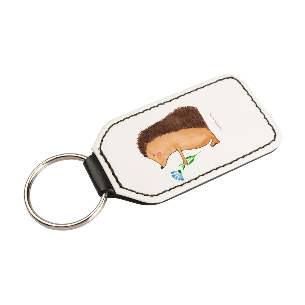 Rechteckig Schlüsselanhänger Igel mit Blume Schlüsselanhänger, Anhänger, Taschenanhänger, Glücksbringer, Schutzengel, Tiermotive, Gute Laune, lustige Sprüche, Tiere, Igel, Gute Besserung, Genesungswünsche, Krankheit, Krankenhaus, krank, Besuch