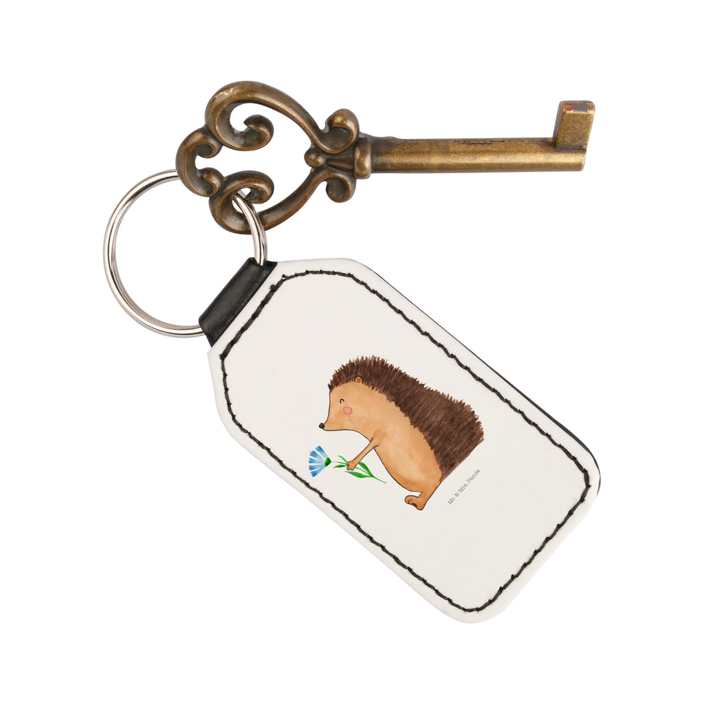 Rechteckig Schlüsselanhänger Igel mit Blume Schlüsselanhänger, Anhänger, Taschenanhänger, Glücksbringer, Schutzengel, Tiermotive, Gute Laune, lustige Sprüche, Tiere, Igel, Gute Besserung, Genesungswünsche, Krankheit, Krankenhaus, krank, Besuch