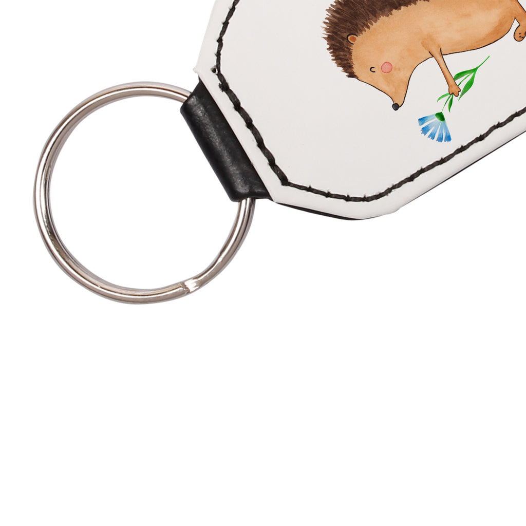 Rechteckig Schlüsselanhänger Igel mit Blume Schlüsselanhänger, Anhänger, Taschenanhänger, Glücksbringer, Schutzengel, Tiermotive, Gute Laune, lustige Sprüche, Tiere, Igel, Gute Besserung, Genesungswünsche, Krankheit, Krankenhaus, krank, Besuch