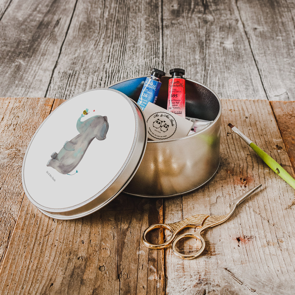 Blechdose rund Elefant & Biene Metalldose, Keksdose, Dose, Vorratsdose, Geschenkbox, Tiermotive, Gute Laune, lustige Sprüche, Tiere, Elefant, Biene, Liebe, Liebesbeweis, Jahrestag, Liebesgeschenk, Heiratsantrag, Hochzeitsgeschenk, Liebesspruch