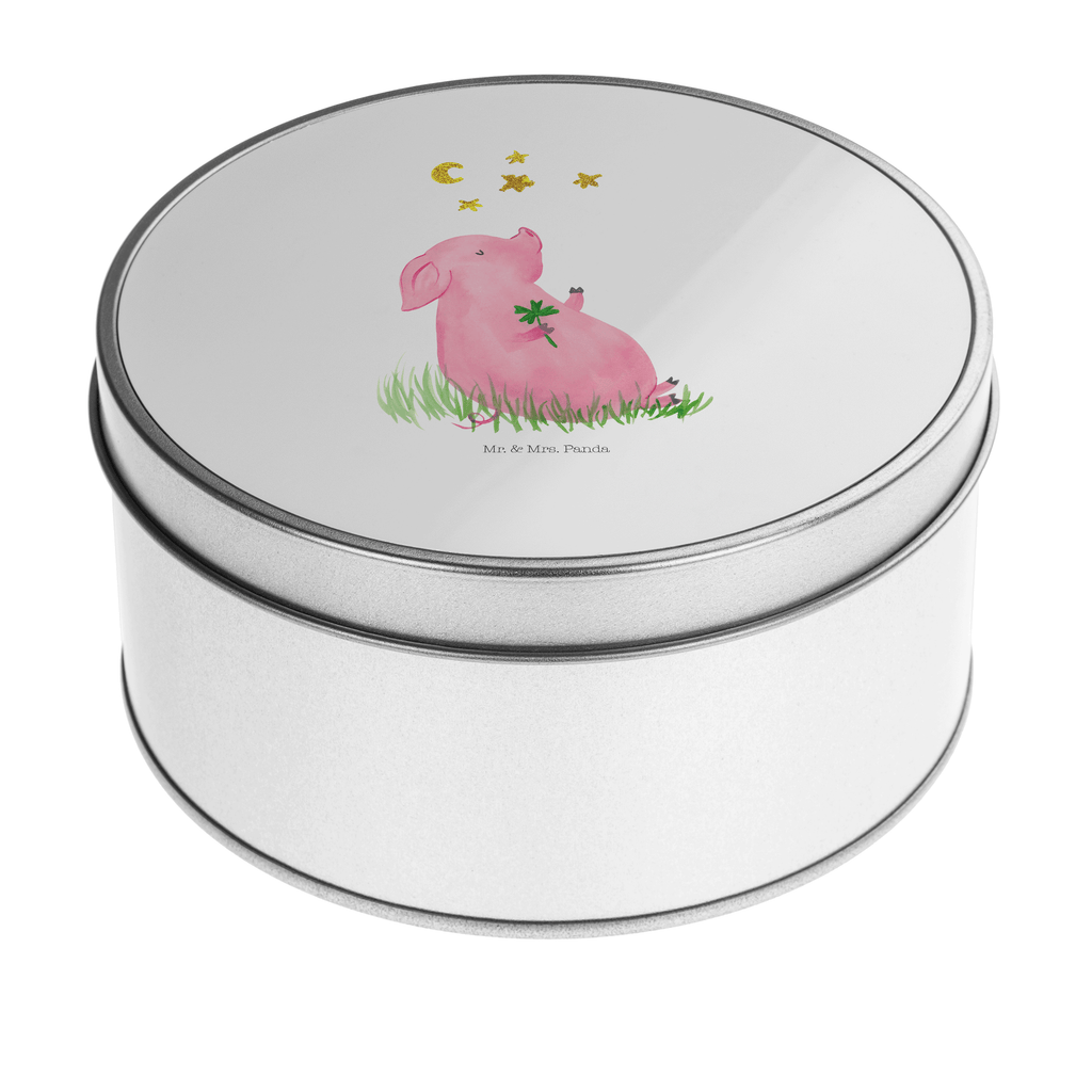 Blechdose rund Glücksschwein Metalldose, Keksdose, Dose, Vorratsdose, Geschenkbox, Tiermotive, Gute Laune, lustige Sprüche, Tiere, Glücksschwein. Glück, Schwein, Schweinchen, Sterne, Sernchen, Ziele, Träume, Motivation, Glücksbringer