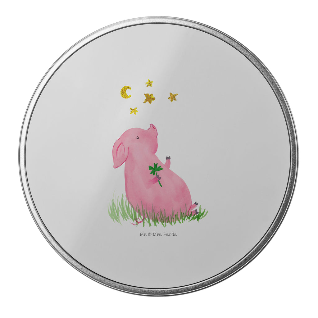 Blechdose rund Glücksschwein Metalldose, Keksdose, Dose, Vorratsdose, Geschenkbox, Tiermotive, Gute Laune, lustige Sprüche, Tiere, Glücksschwein. Glück, Schwein, Schweinchen, Sterne, Sernchen, Ziele, Träume, Motivation, Glücksbringer