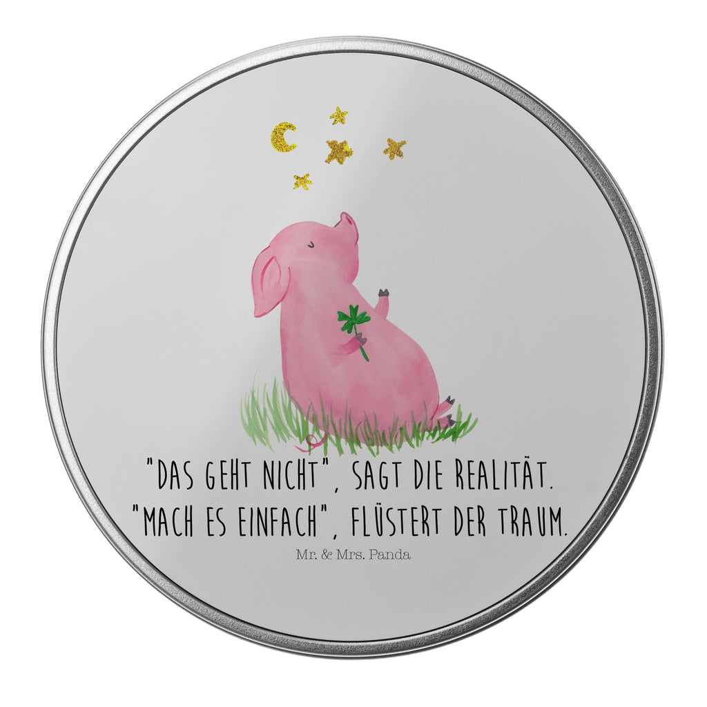 Blechdose rund Glücksschwein Metalldose, Keksdose, Dose, Vorratsdose, Geschenkbox, Tiermotive, Gute Laune, lustige Sprüche, Tiere, Glücksschwein. Glück, Schwein, Schweinchen, Sterne, Sernchen, Ziele, Träume, Motivation, Glücksbringer