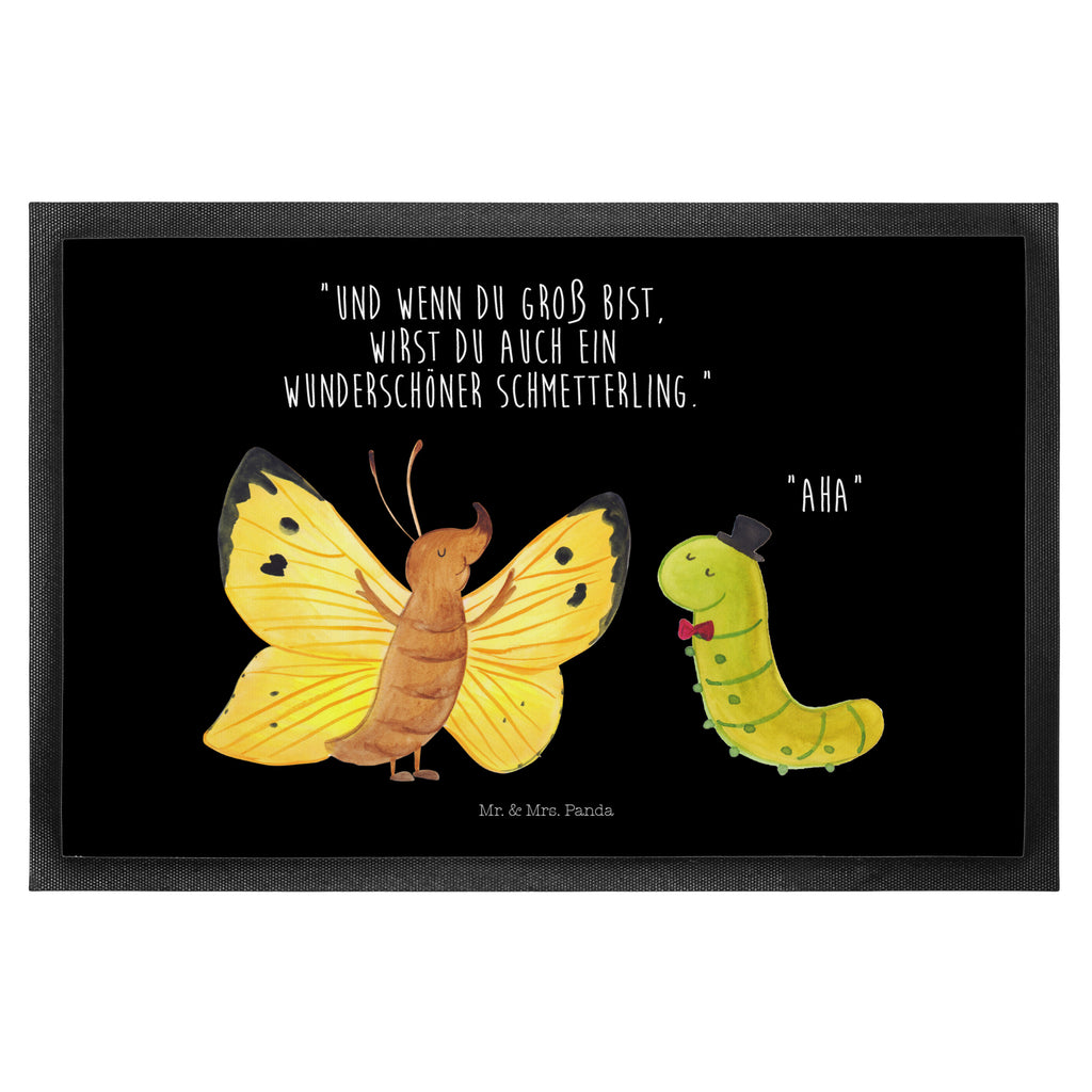 Fußmatte Raupe & Schmetterling Raupe, Schmetterling, Zitronenfalter, Entwicklung, Erwachsen werden, Kokon, Hut, Hütchen, Schönheit, Aufwachsen, Türvorleger, Schmutzmatte, Fußabtreter, Matte, Schmutzfänger, Fußabstreifer, Schmutzfangmatte, Türmatte, Motivfußmatte,  Haustürmatte, Vorleger  süße Tiermotive, gute Laune, lustige Sprüche, Tiere