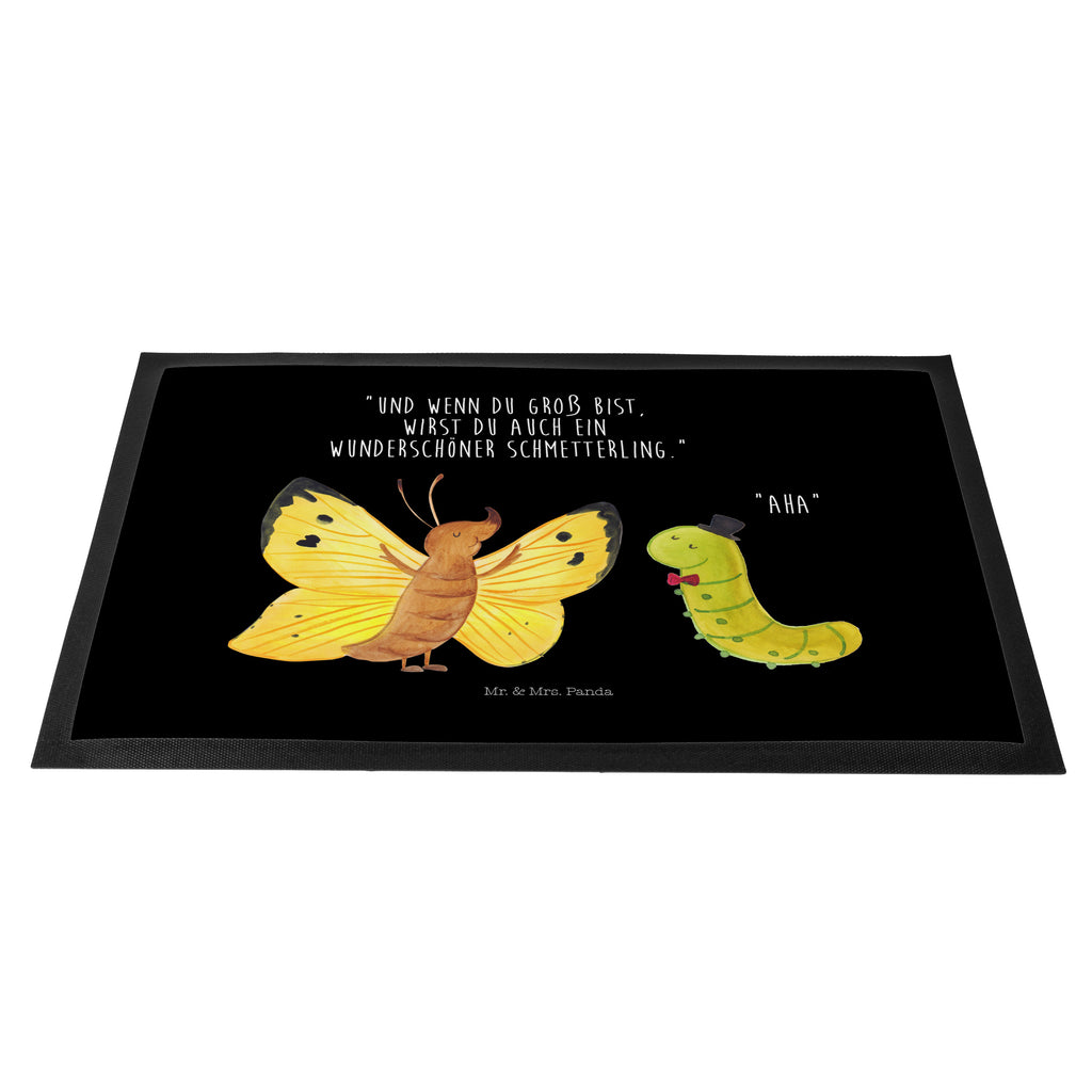 Fußmatte Raupe & Schmetterling Raupe, Schmetterling, Zitronenfalter, Entwicklung, Erwachsen werden, Kokon, Hut, Hütchen, Schönheit, Aufwachsen, Türvorleger, Schmutzmatte, Fußabtreter, Matte, Schmutzfänger, Fußabstreifer, Schmutzfangmatte, Türmatte, Motivfußmatte,  Haustürmatte, Vorleger  süße Tiermotive, gute Laune, lustige Sprüche, Tiere