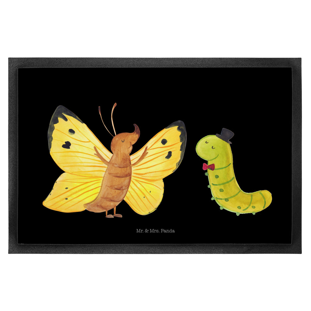 Fußmatte Raupe & Schmetterling Raupe, Schmetterling, Zitronenfalter, Entwicklung, Erwachsen werden, Kokon, Hut, Hütchen, Schönheit, Aufwachsen, Türvorleger, Schmutzmatte, Fußabtreter, Matte, Schmutzfänger, Fußabstreifer, Schmutzfangmatte, Türmatte, Motivfußmatte,  Haustürmatte, Vorleger  süße Tiermotive, gute Laune, lustige Sprüche, Tiere