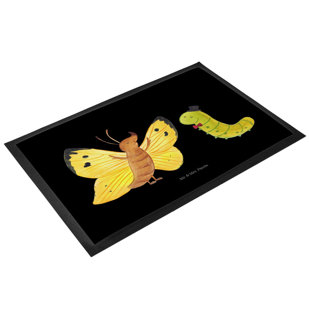 Fußmatte Raupe & Schmetterling Raupe, Schmetterling, Zitronenfalter, Entwicklung, Erwachsen werden, Kokon, Hut, Hütchen, Schönheit, Aufwachsen, Türvorleger, Schmutzmatte, Fußabtreter, Matte, Schmutzfänger, Fußabstreifer, Schmutzfangmatte, Türmatte, Motivfußmatte,  Haustürmatte, Vorleger  süße Tiermotive, gute Laune, lustige Sprüche, Tiere