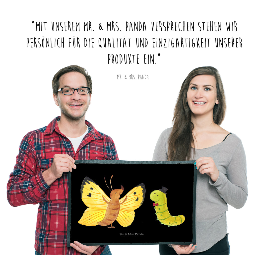 Fußmatte Raupe & Schmetterling Raupe, Schmetterling, Zitronenfalter, Entwicklung, Erwachsen werden, Kokon, Hut, Hütchen, Schönheit, Aufwachsen, Türvorleger, Schmutzmatte, Fußabtreter, Matte, Schmutzfänger, Fußabstreifer, Schmutzfangmatte, Türmatte, Motivfußmatte,  Haustürmatte, Vorleger  süße Tiermotive, gute Laune, lustige Sprüche, Tiere