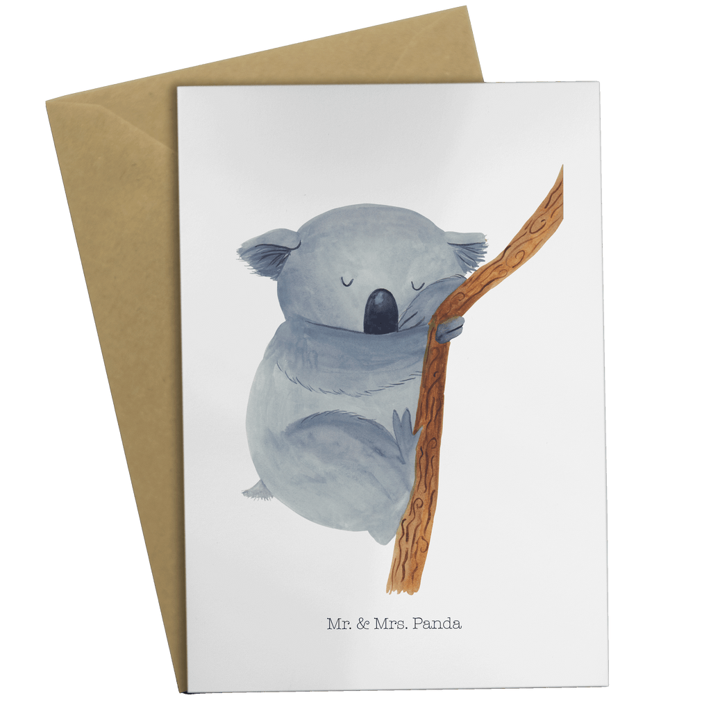 Grußkarte Koalabär Klappkarte, Einladungskarte, Glückwunschkarte, Hochzeitskarte, Geburtstagskarte, Karte, Tiermotive, Gute Laune, lustige Sprüche, Tiere, Koala, träumen, Traum, schlafen, Schlafzimmer, Traumland, Bär, Koalabär