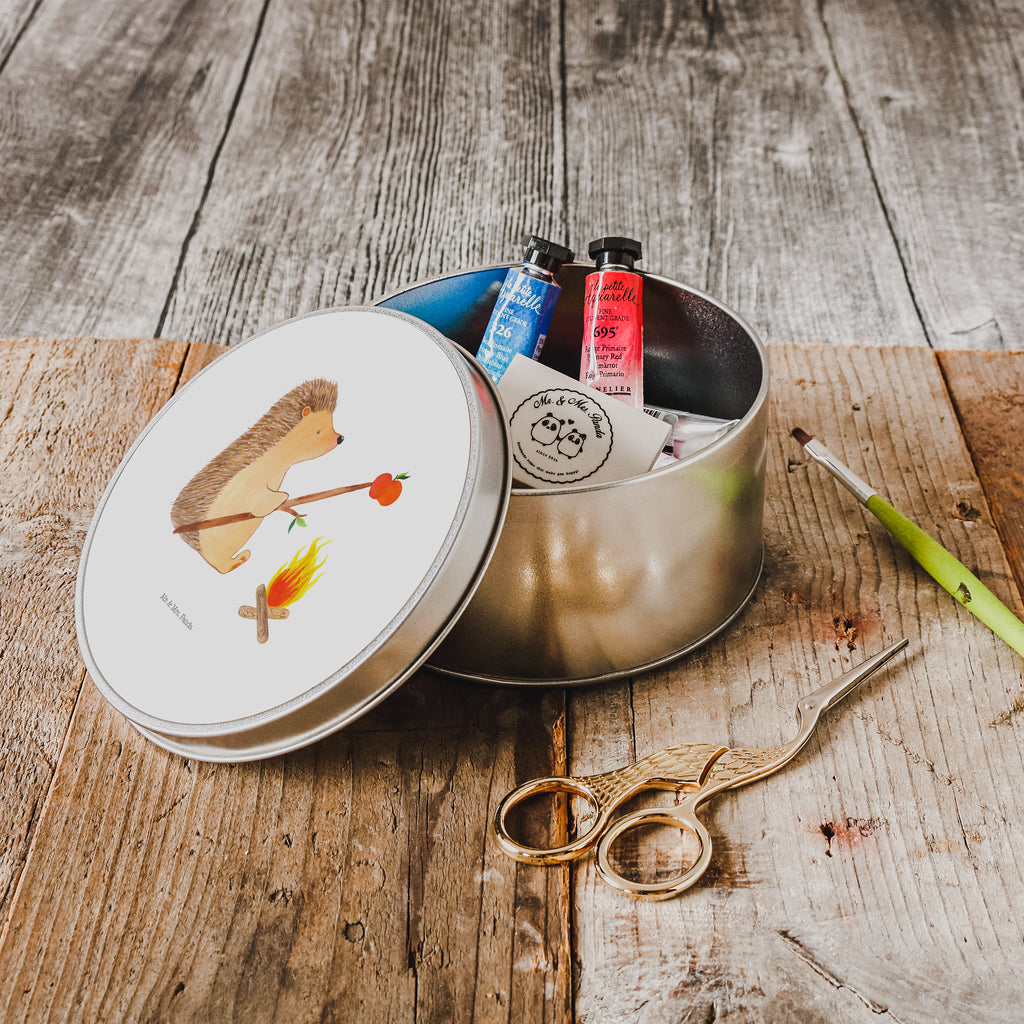 Blechdose rund Igel grillt Metalldose, Keksdose, Dose, Vorratsdose, Geschenkbox, Tiermotive, Gute Laune, lustige Sprüche, Tiere, Igel, Grillen, Ziele, Motivation, arbeitslos, Sinn des Lebens, Spruch