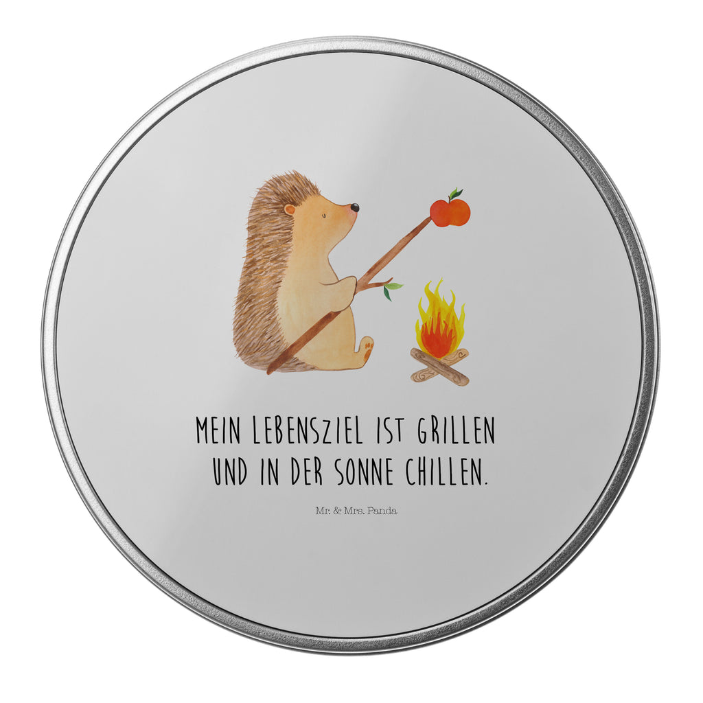 Blechdose rund Igel grillt Metalldose, Keksdose, Dose, Vorratsdose, Geschenkbox, Tiermotive, Gute Laune, lustige Sprüche, Tiere, Igel, Grillen, Ziele, Motivation, arbeitslos, Sinn des Lebens, Spruch